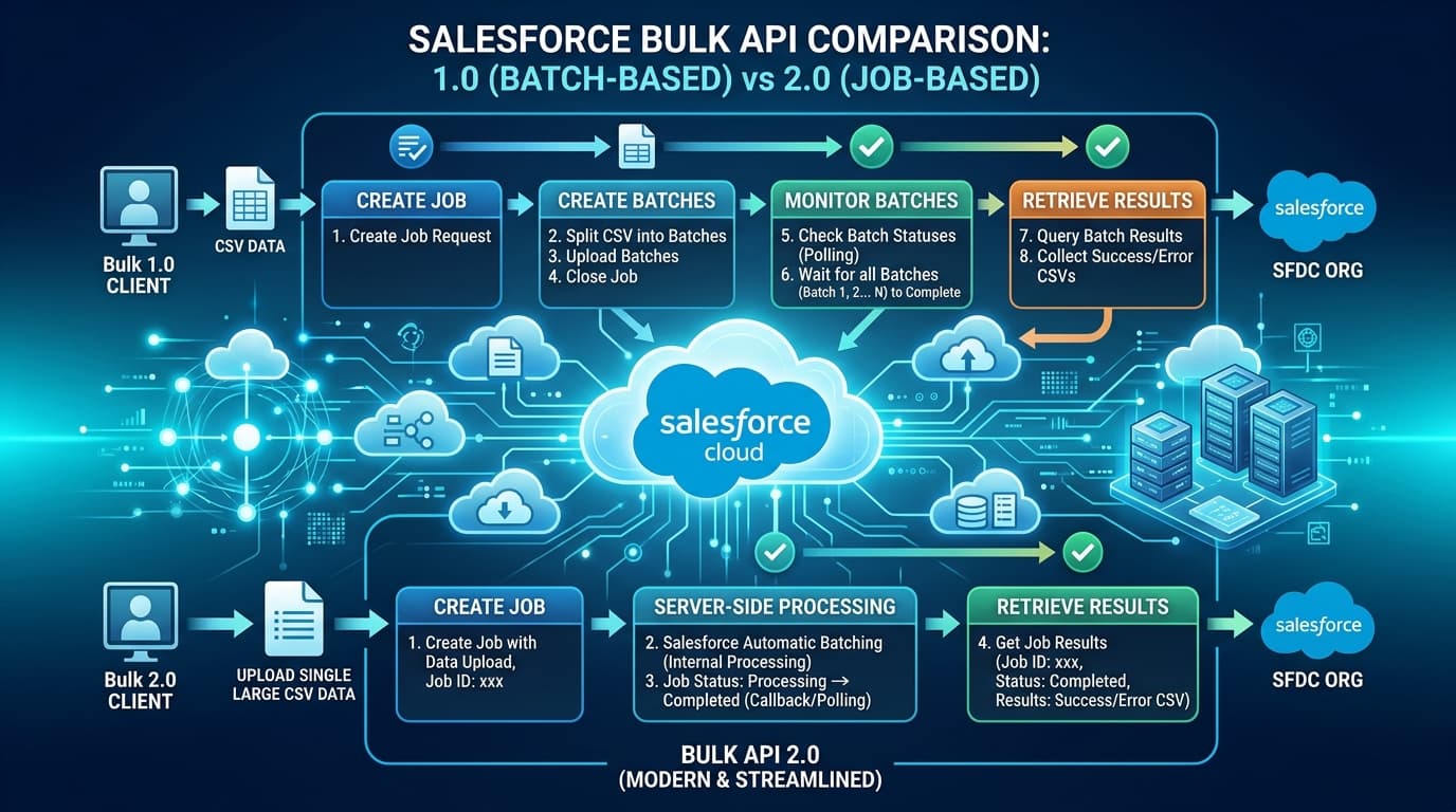 Salesforce Bulk API 2.0 vs Bulk API 1.0: Architectural Comparison & Migration Guide
